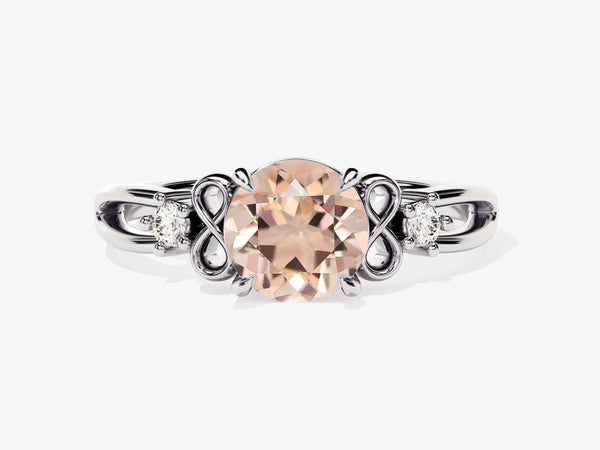 Vintage Round Cut Peach Morganite Engagement Ring with Sidestones