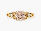 Vintage Round Cut Peach Morganite Engagement Ring with Sidestones