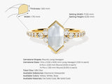 Long Hexagon Moonstone Engagement Ring with Pave Set Moissanite Sidestones