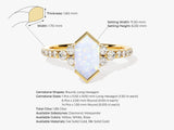 Long Hexagon Opal Engagement Ring with Pave Set Moissanite Sidestones