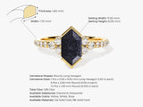 Long Hexagon Blue Sandstone Engagement Ring with Pave Set Moissanite Sidestones