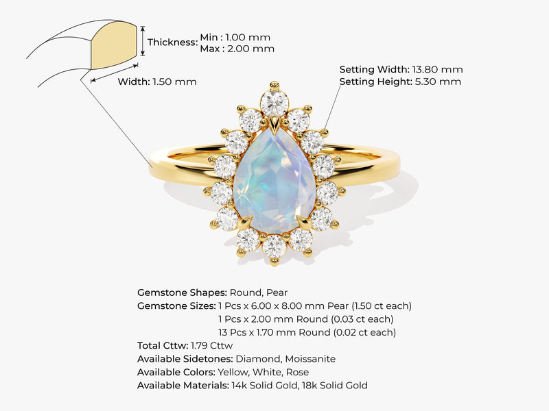Pear Opal Engagement Ring with Moissanite Halo