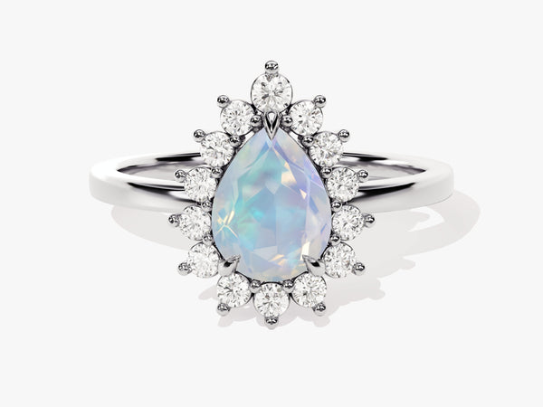 Pear Opal Engagement Ring with Moissanite Halo