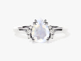 Pear Moonstone Engagement Ring with Round Moissanite Sidestones