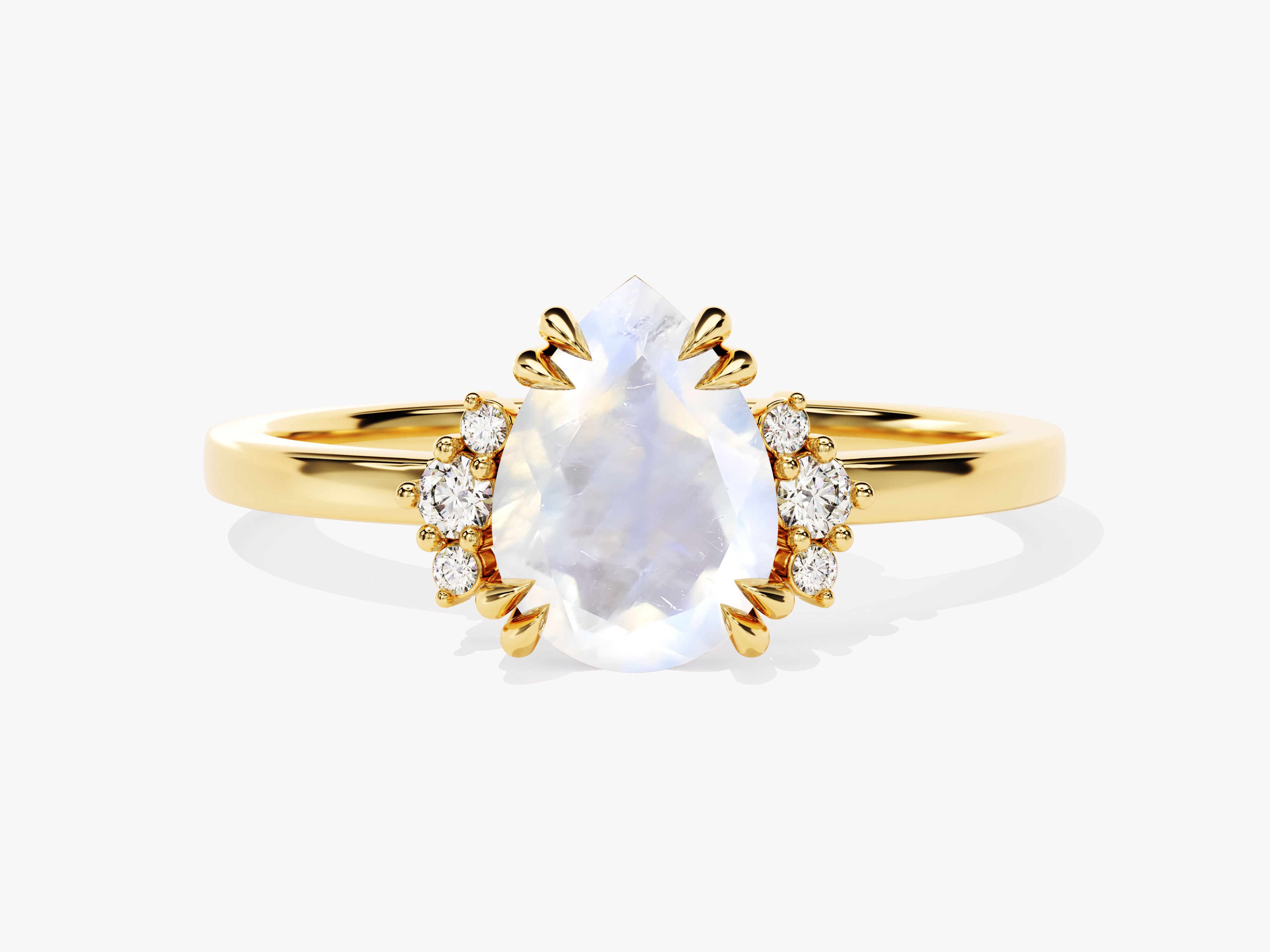 Gold ring with pear-shaped moonstone and diamond accents