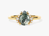 Pear Moss Agate Engagement Ring with Round Moissanite Sidestones