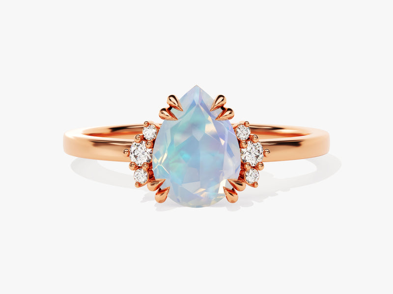 Pear Opal Engagement Ring with Round Moissanite Sidestones