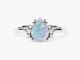 Pear Opal Engagement Ring with Round Moissanite Sidestones
