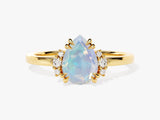 Pear Opal Engagement Ring with Round Moissanite Sidestones