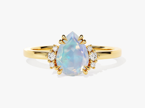 Pear Opal Engagement Ring with Round Moissanite Sidestones