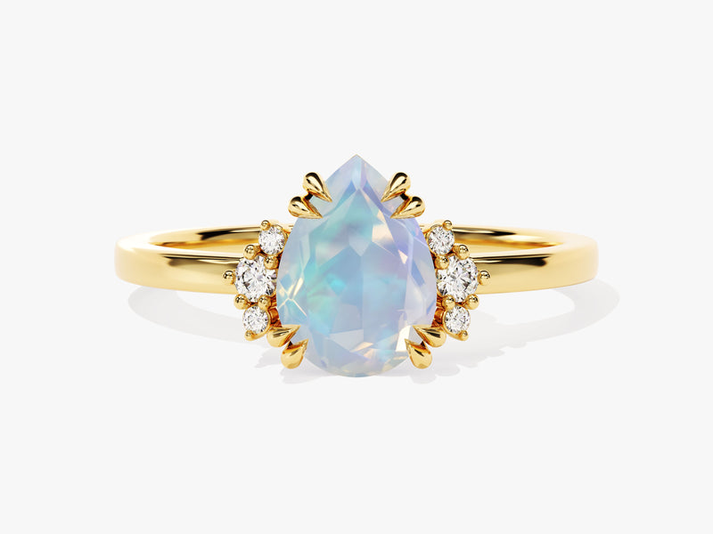 Pear Opal Engagement Ring with Round Moissanite Sidestones