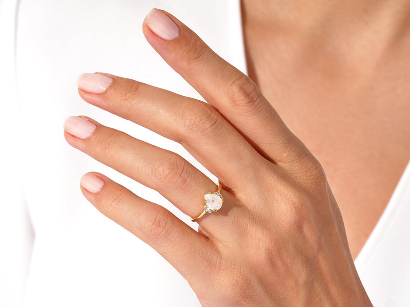 Pear Moonstone Engagement Ring with Round Moissanite Sidestones