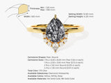 Pear Black Rutilated Quartz Vintage Engagement Ring with Moissanite