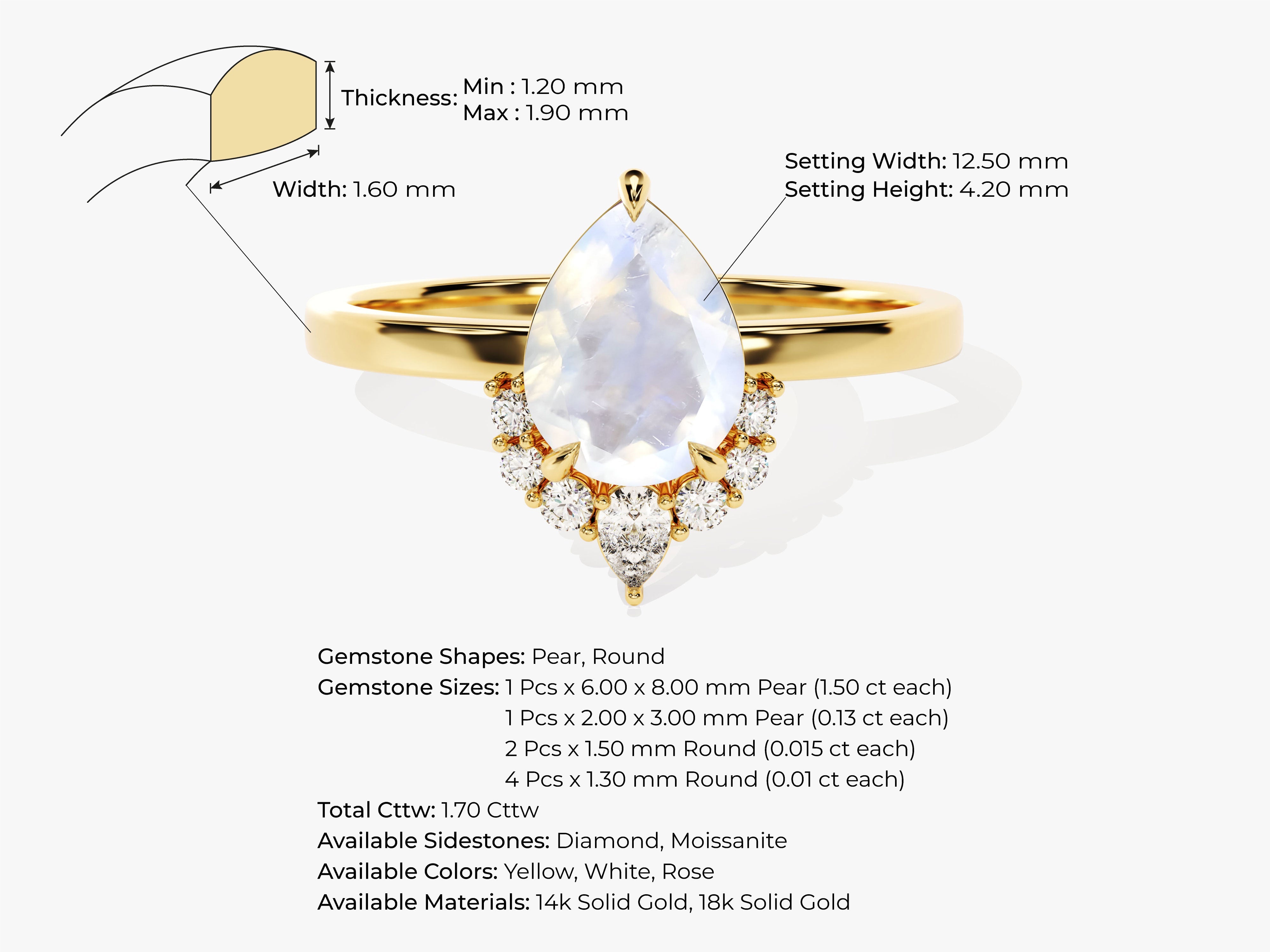 Pear Moonstone Vintage Engagement Ring with Moissanite