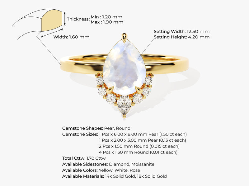 Pear Moonstone Vintage Engagement Ring with Moissanite