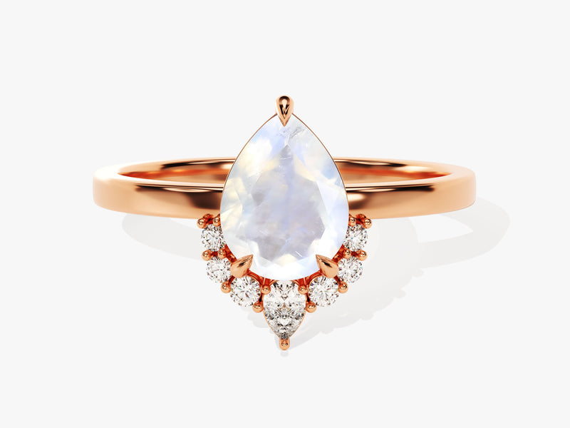 Pear Moonstone Vintage Engagement Ring with Moissanite