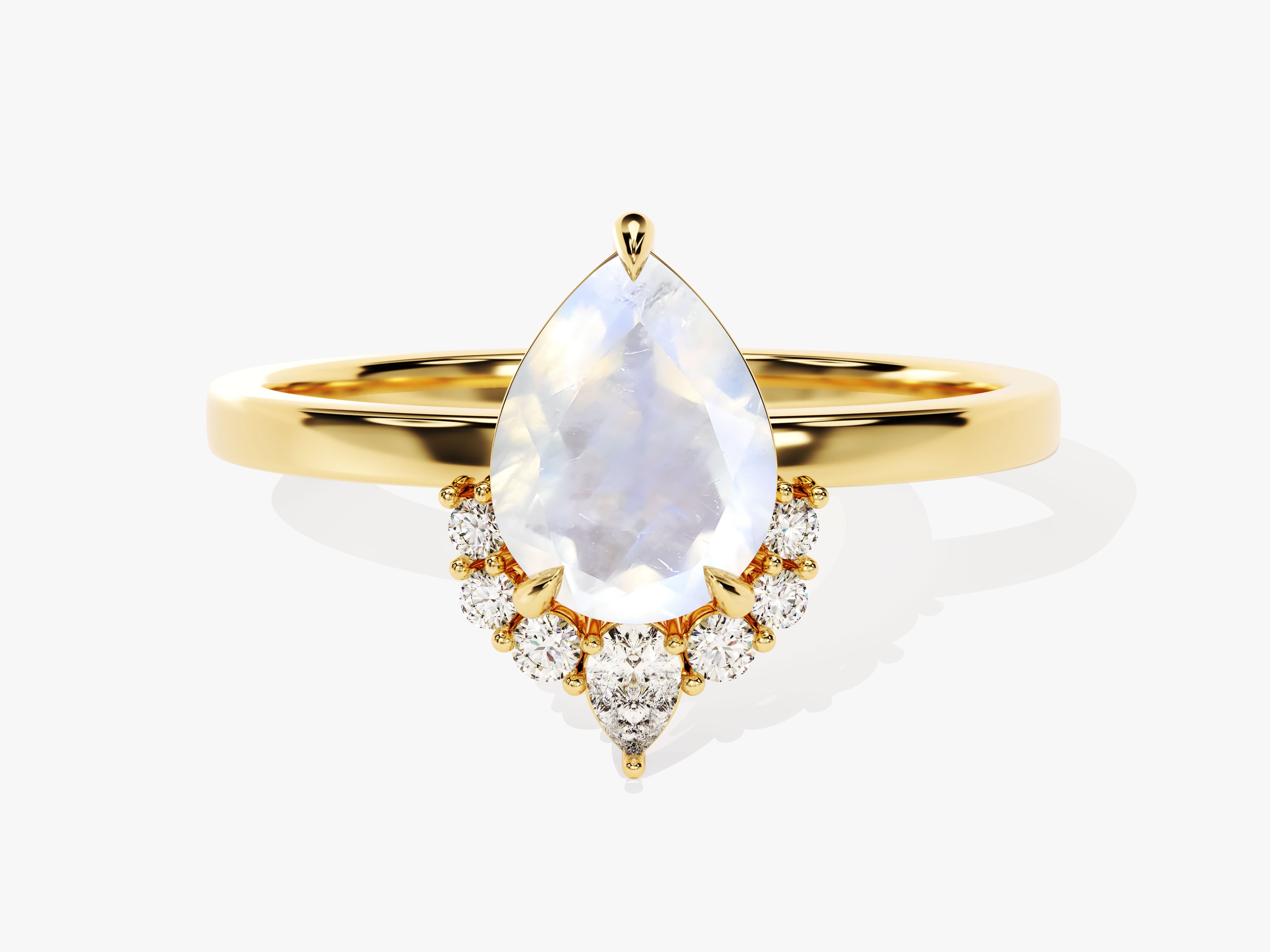 Gold ring with pear-shaped moonstone and diamond accents