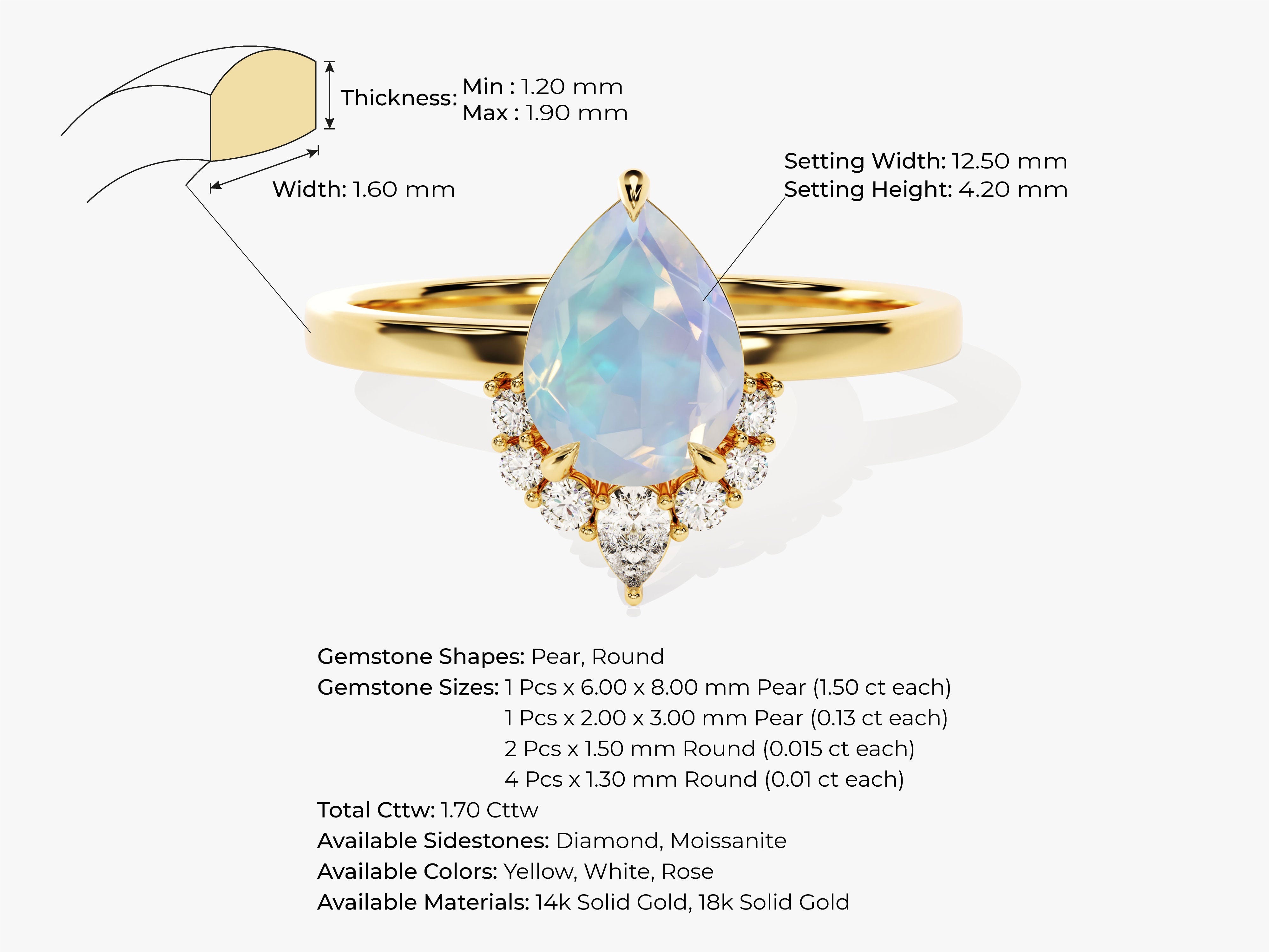 Pear Opal Vintage Engagement Ring with Moissanite