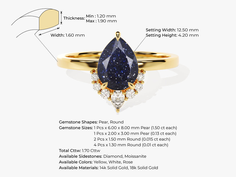 Pear Blue Sandstone Vintage Engagement Ring with Moissanite