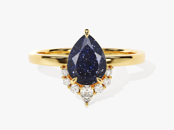 Pear Blue Sandstone Vintage Engagement Ring with Moissanite