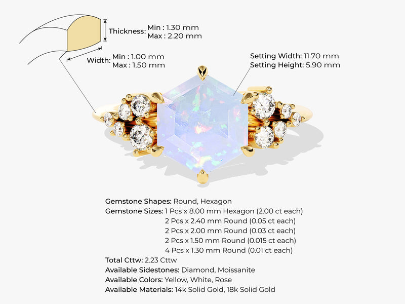 Hexagon Opal Engagement Ring with Moissanite Cluster