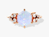 Hexagon Opal Engagement Ring with Moissanite Cluster