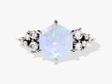 Hexagon Opal Engagement Ring with Moissanite Cluster