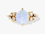 Hexagon Opal Engagement Ring with Moissanite Cluster