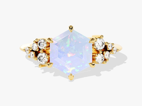 Hexagon Opal Engagement Ring with Moissanite Cluster