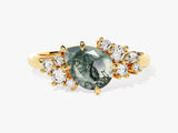 Pear Moss Agate Engagement Ring with Round Moissanite Cluster