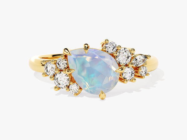 Pear Opal Engagement Ring with Round Moissanite Cluster