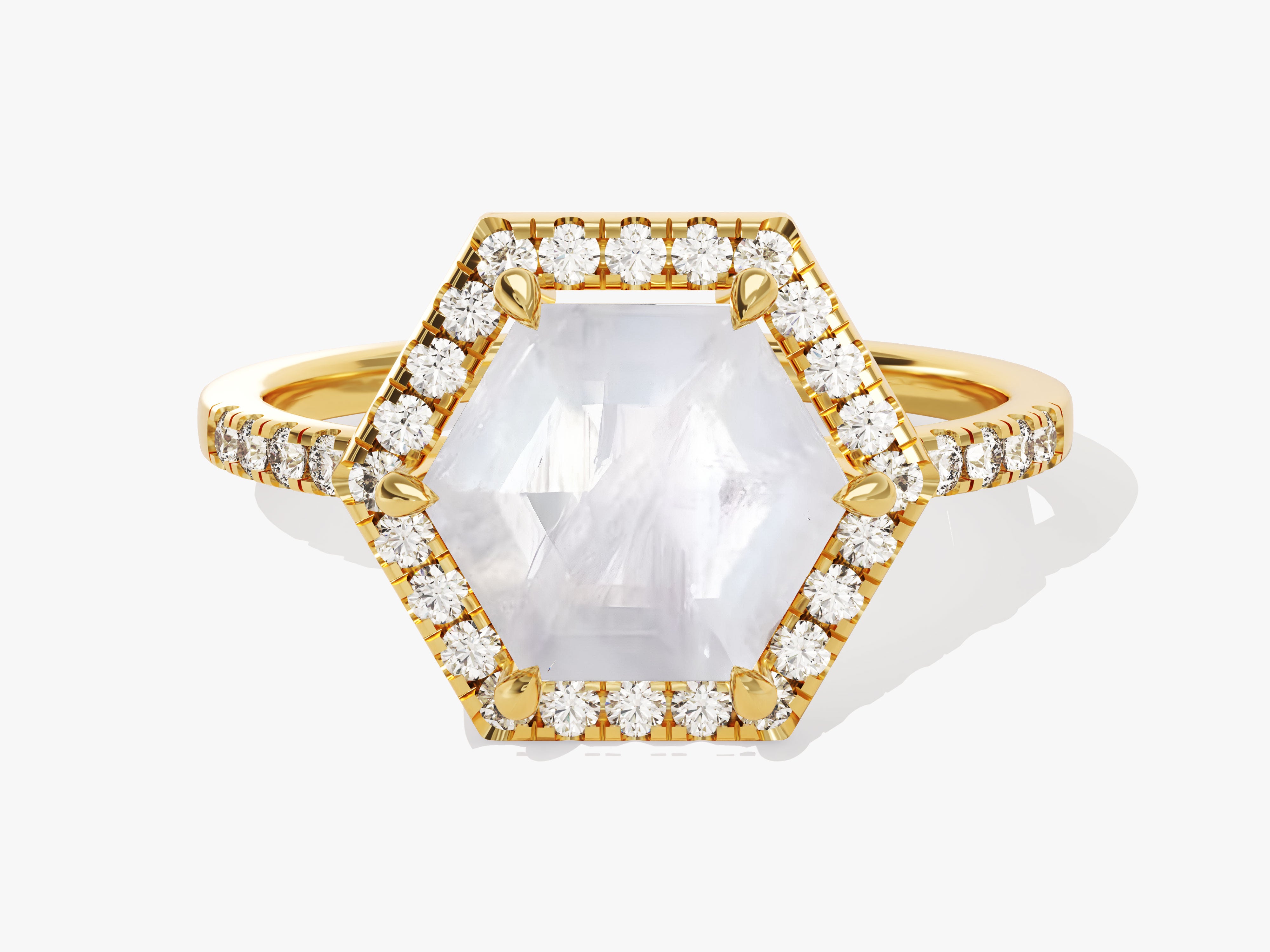 Hexagonal diamond engagement ring in yellow gold