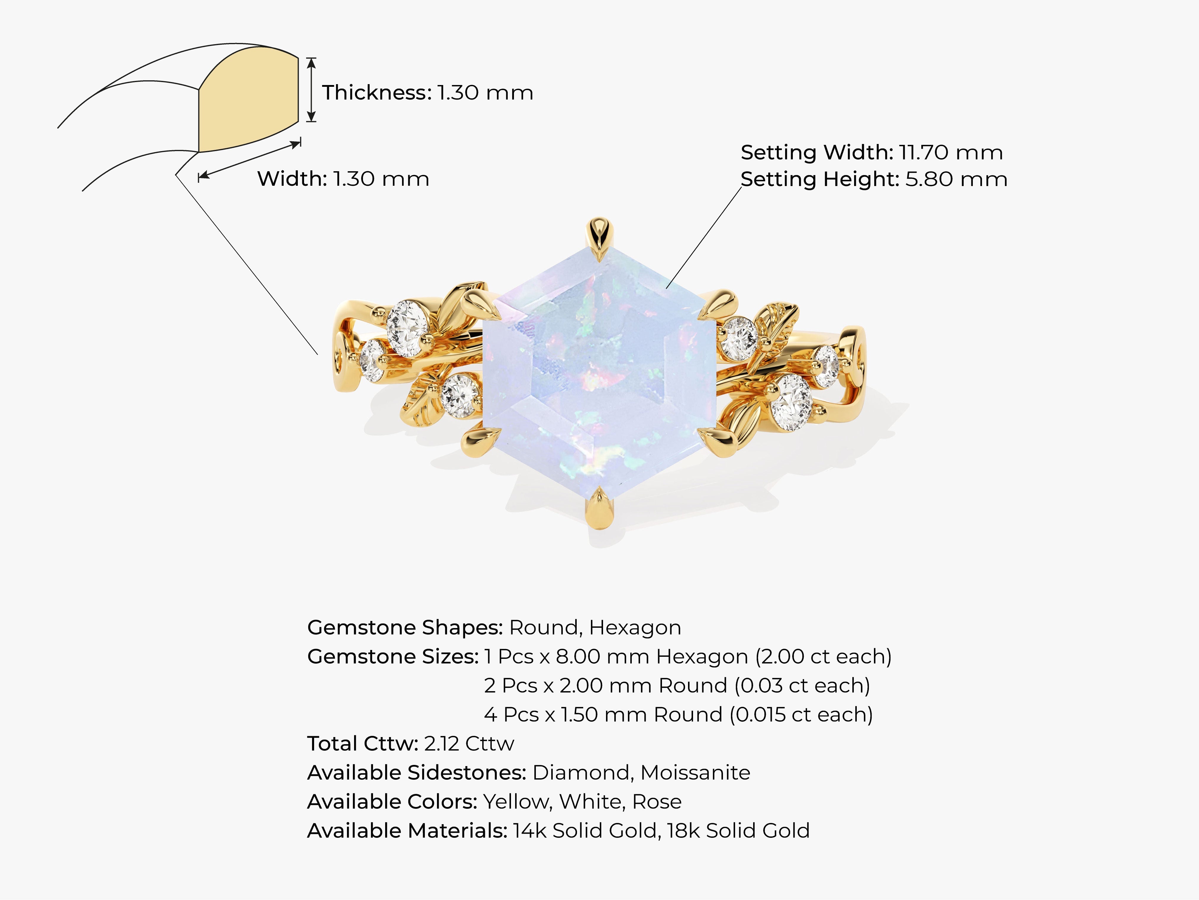 Hexagon Opal Nature-Inspired Engagement Ring with Moissanite Sidestones