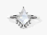Kite Moonstone Engagement Ring with Baguette Moissanite Sidestones