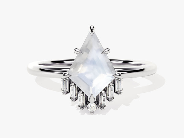 Kite Moonstone Engagement Ring with Baguette Moissanite Sidestones