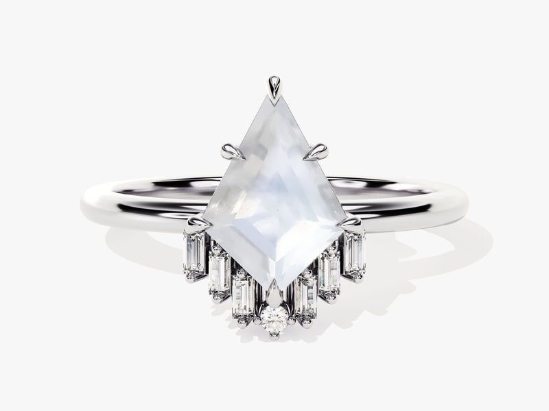 Kite Moonstone Engagement Ring with Baguette Moissanite Sidestones