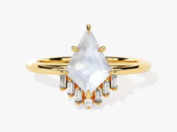 Kite Moonstone Engagement Ring with Baguette Moissanite Sidestones