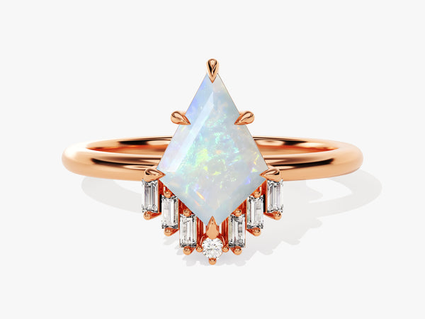 Kite Opal Engagement Ring with Baguette Moissanite Sidestones