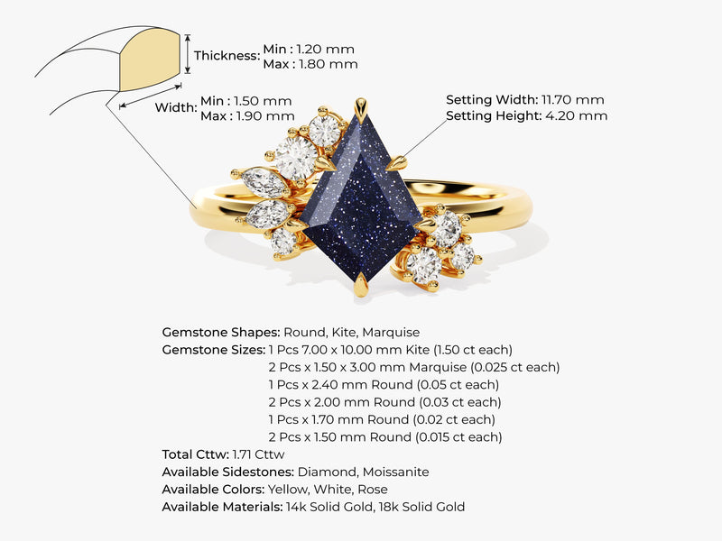 Kite Blue Sandstone Engagement Ring with Moissanite Sidestones