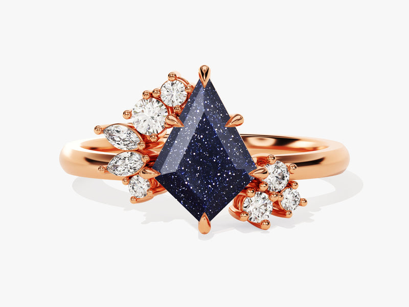 Kite Blue Sandstone Engagement Ring with Moissanite Sidestones