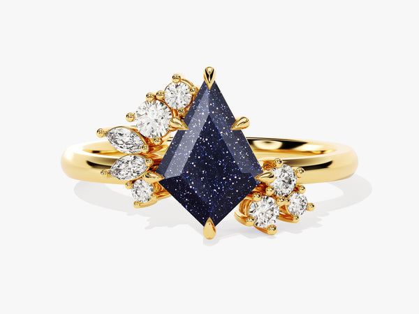 Kite Blue Sandstone Engagement Ring with Moissanite Sidestones