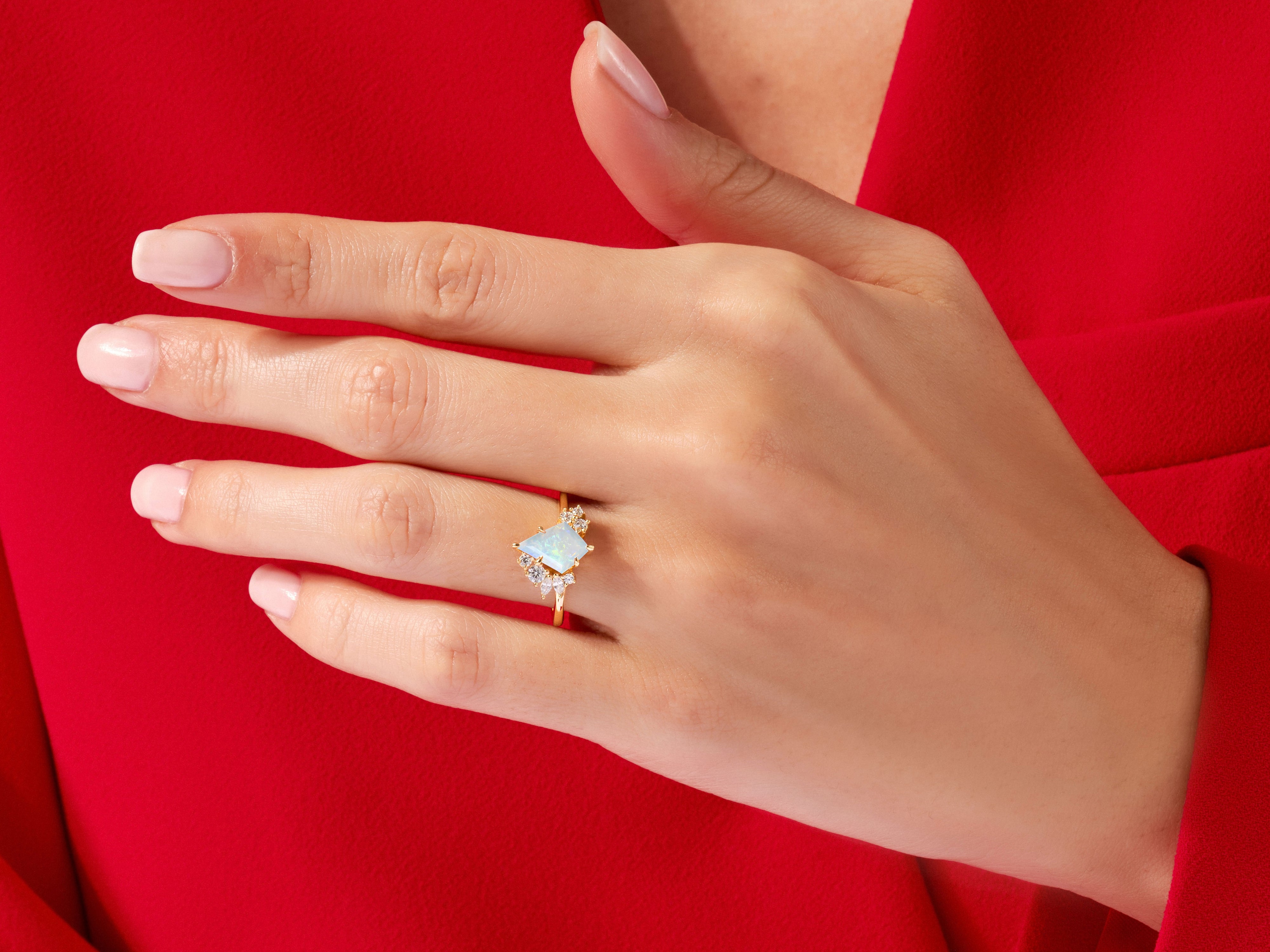 Kite Opal Engagement Ring with Moissanite Sidestones