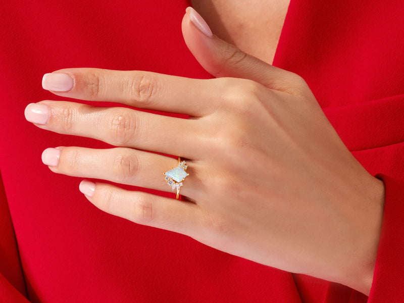 Kite Opal Engagement Ring with Moissanite Sidestones