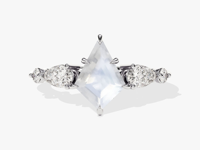 Kite Moonstone Engagement Ring with Pear Moissanite Sidestones