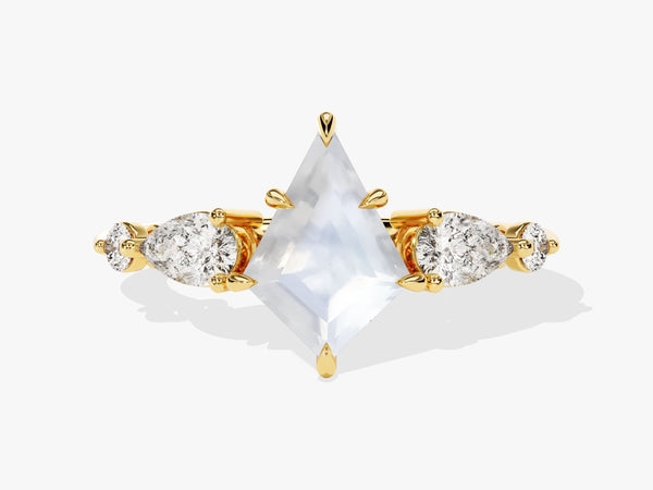 Kite Moonstone Engagement Ring with Pear Moissanite Sidestones
