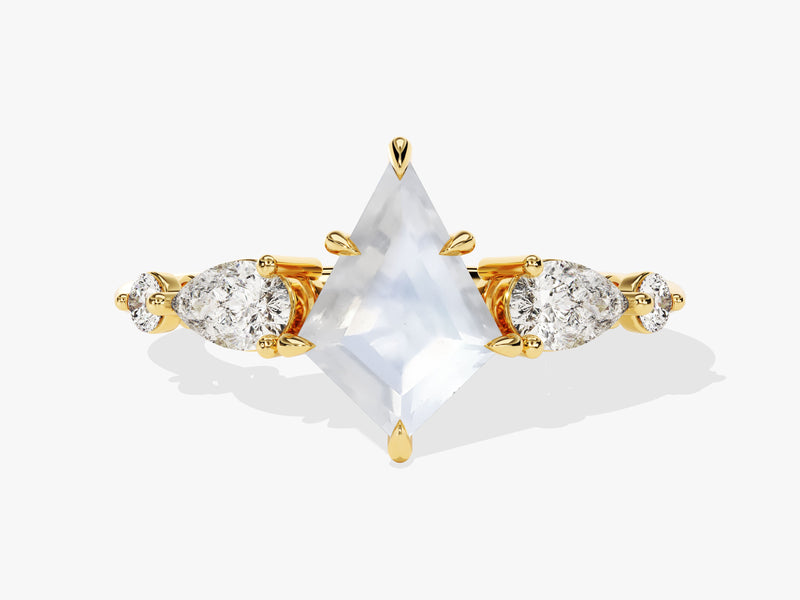 Kite Moonstone Engagement Ring with Pear Moissanite Sidestones