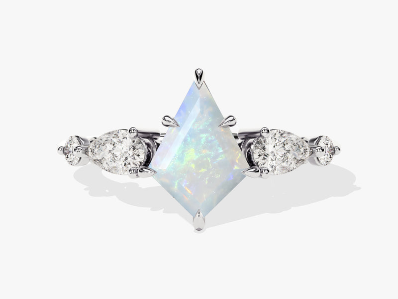 Kite Opal Engagement Ring with Pear Moissanite Sidestones