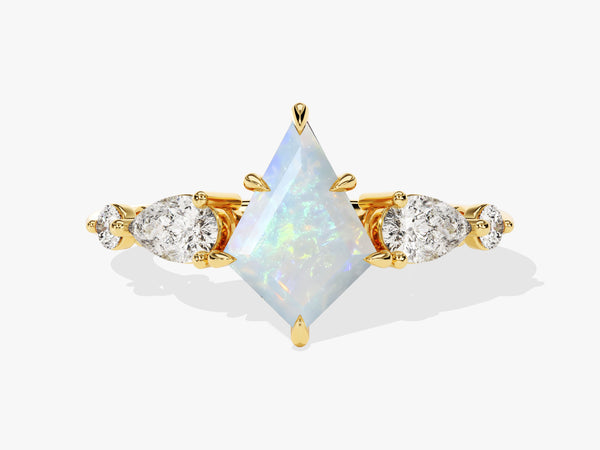 Kite Opal Engagement Ring with Pear Moissanite Sidestones