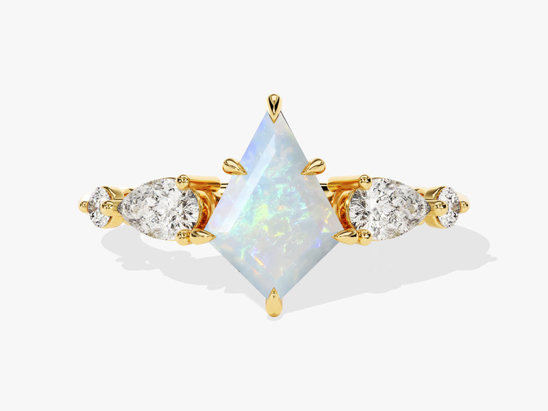 Kite Opal Engagement Ring with Pear Moissanite Sidestones