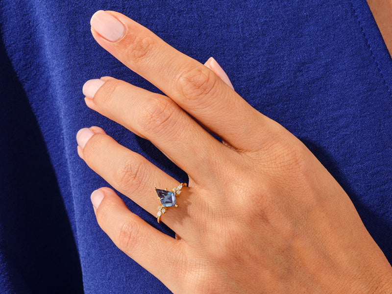 Kite Lab Alexandrite Engagement Ring with Marquise Moissanite Sidestones